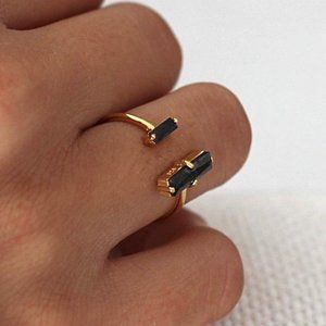 Black Onyx Bar Sterling Silver Ring Minimalist Healing Resizable Fashion Ring